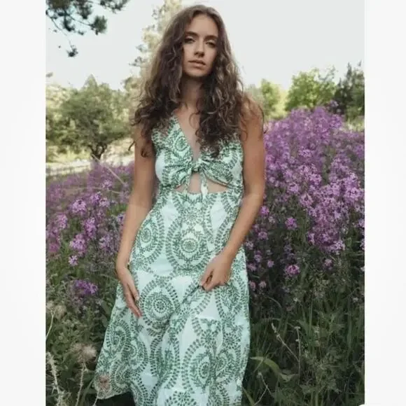 ZARA Dress Small Maxi Boho Embroidered Long Dress Cut out Resort Vacation Cruise - Picture 7 of 16